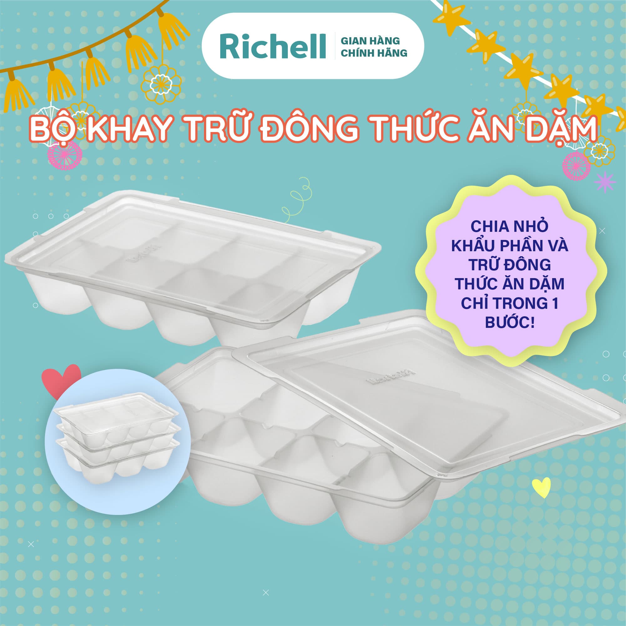 Bộ khay trữ đông thức ăn dặm Richell Bộ 2 khay 25ml
