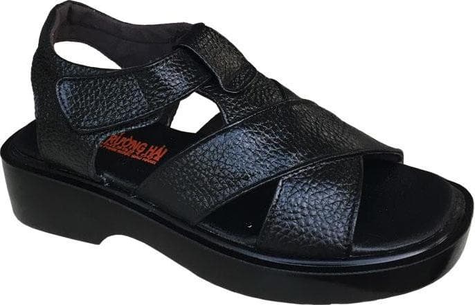Dép sandal nam Trường Hải da bò cao cấp mềm mại không bong tróc màu đen đế PU siêu nhẹ cao 5cm SDN001 đen 40