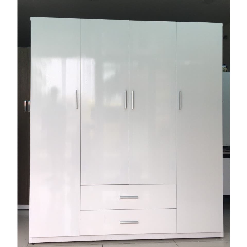 Tủ áo 4 cánh 2 ngăn kéo chất lượng loại I Juno Sofa 1m6 x 1m8 Trắng