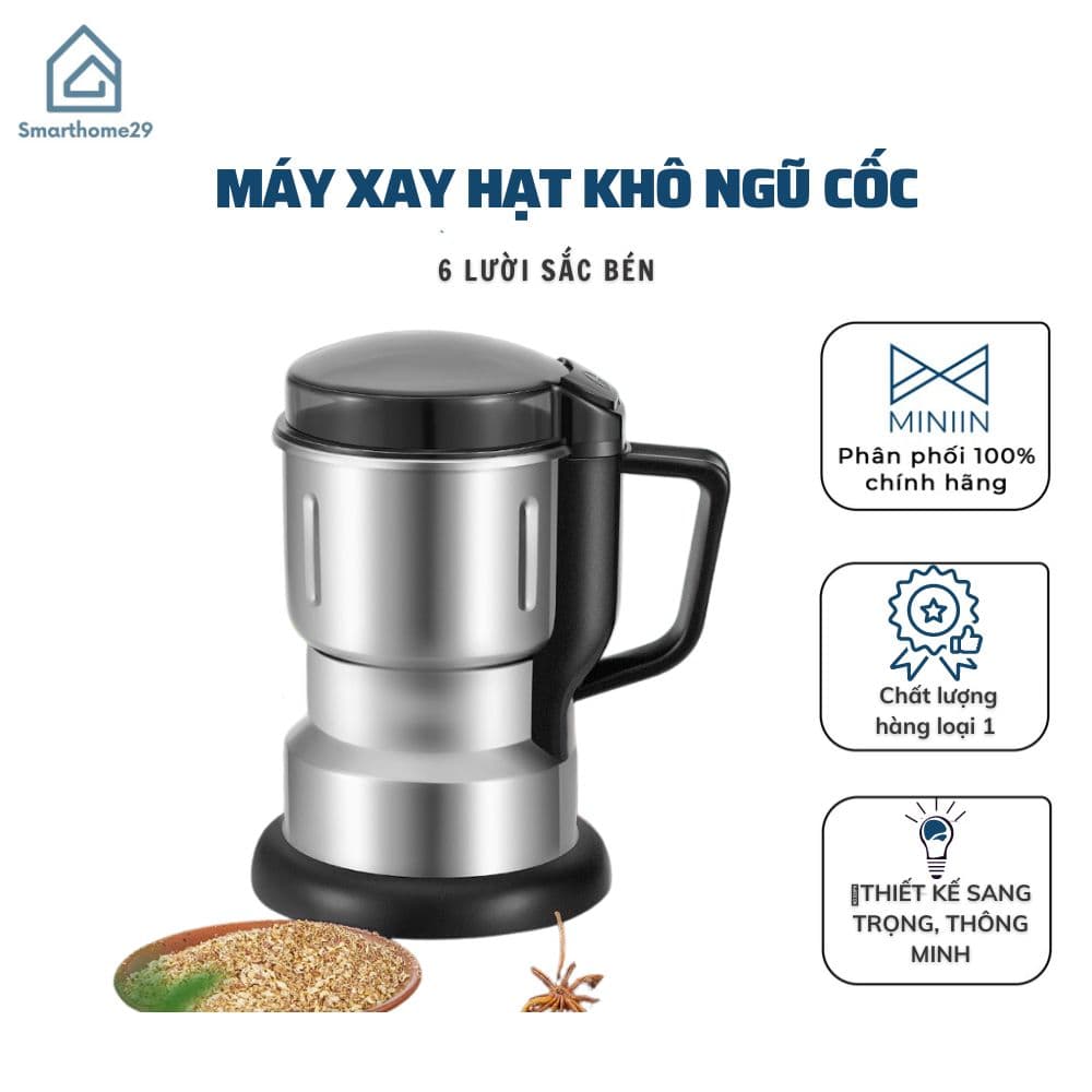 Máy Xay Hạt Khô Tiêu Chuẩn Châu Âu Máy Xay Ngũ Cốc Mini Công Suất 300w Lưỡi Dao 6 Cánh Thân Máy Bằng Thép Không Gỉ Hàng Loại 1 MINIIN