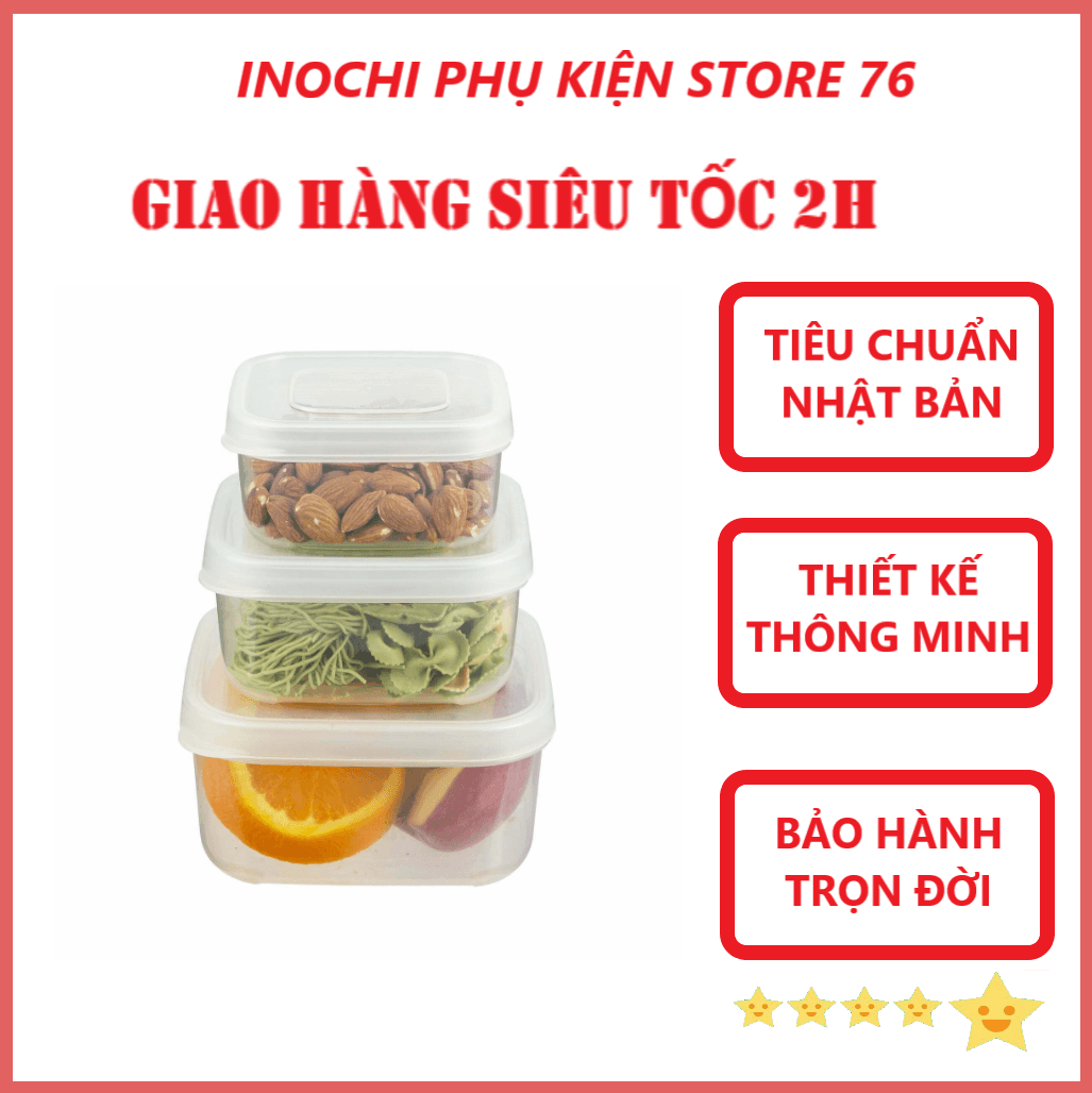 Combo 3 Hộp Đựng thực Phẩm Hình Vuông Hokkaido Nhiều Cỡ Xuất Nhật Tặng kèm khăn lau đa năng pakasa Giao màu ngẫu nhiên 750 1500 2500 ml