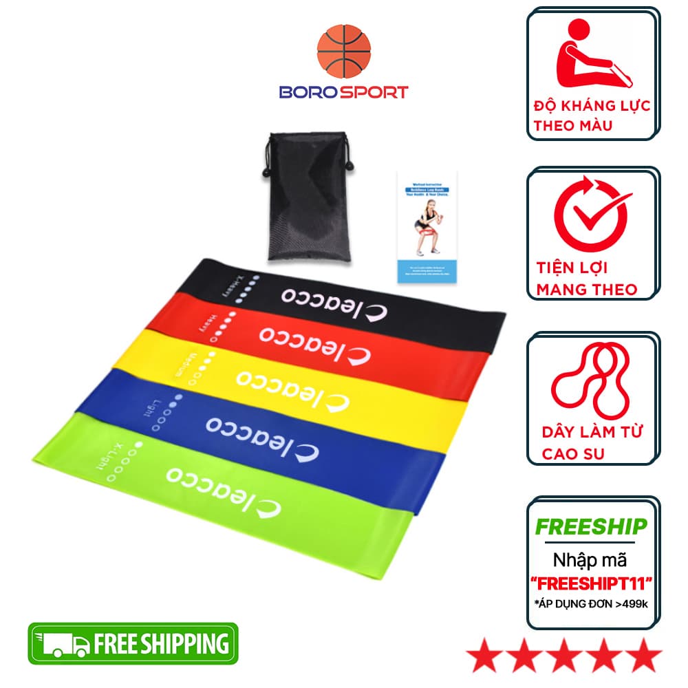 Bộ 5 dây đàn hồi tập gym dây đàn hồi mini band tập yoga dây đàn hồi kháng lực cao cấp dây đàn hồi tập thể dục Cleacco bộ 5 dây đủ màu trong 1 túi