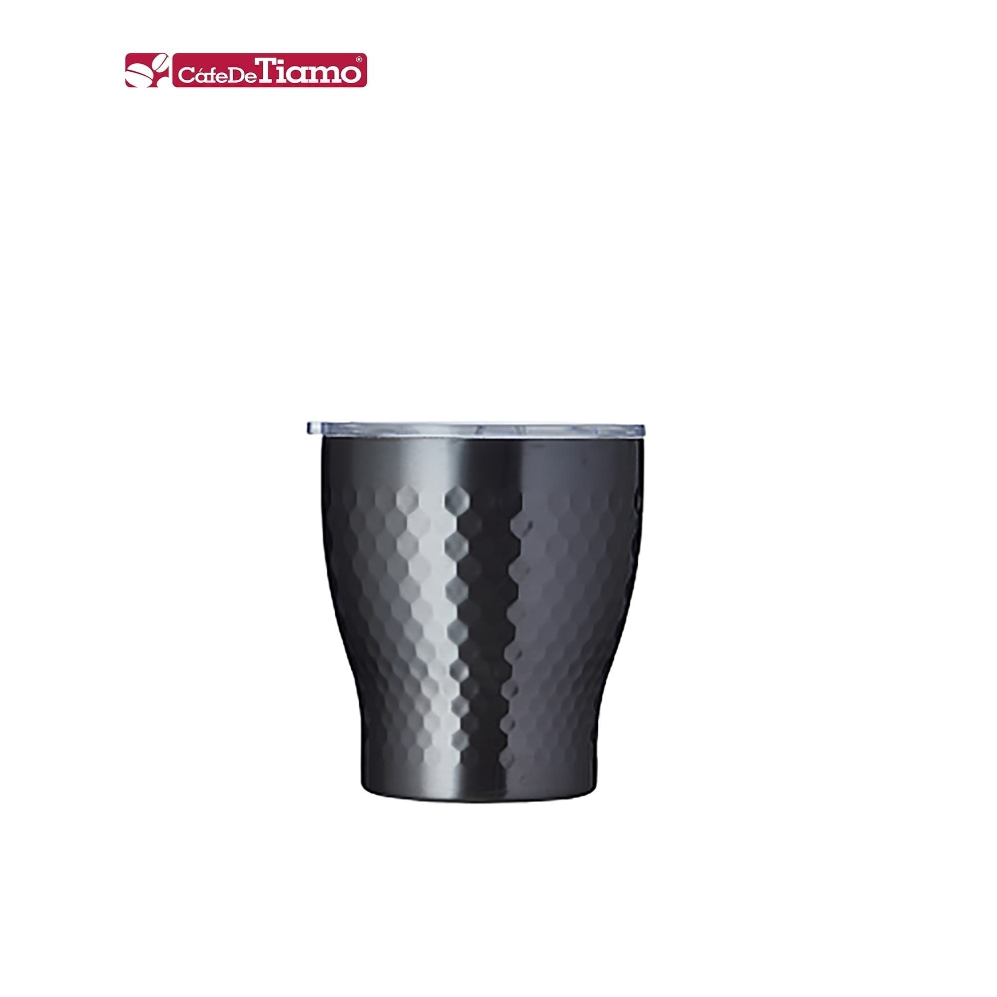 Ly giữ nhiệt inox hoa văn tổ ong 2 lớp phủ sứ Tiamo 230ml đen