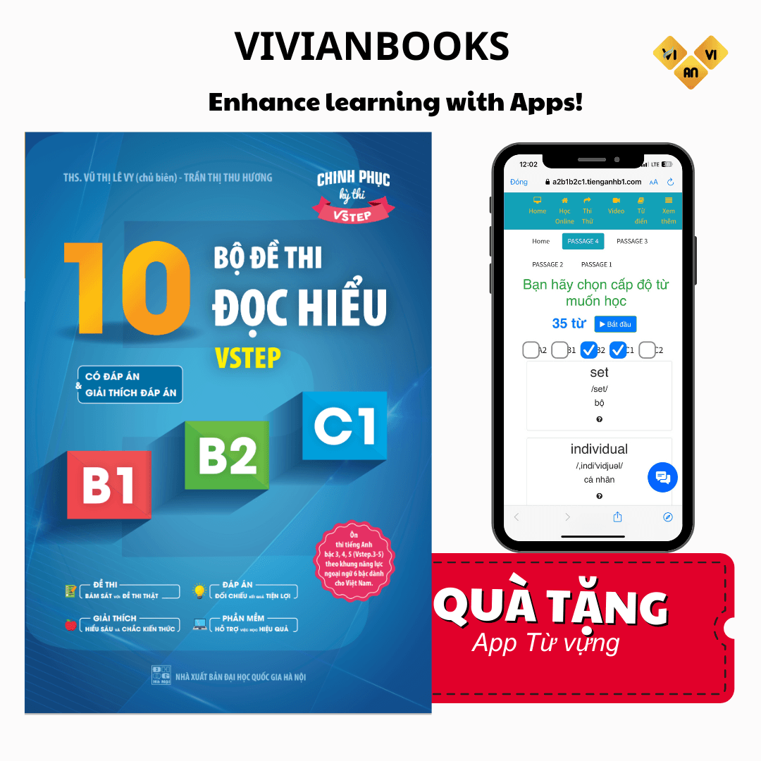 Sách 10 bộ đề thi Đọc hiểu Vstep B1 B2 C1 tiếng Anh bậc 3 4 5Ôn thi TOEFL iBT reading Vstep reading