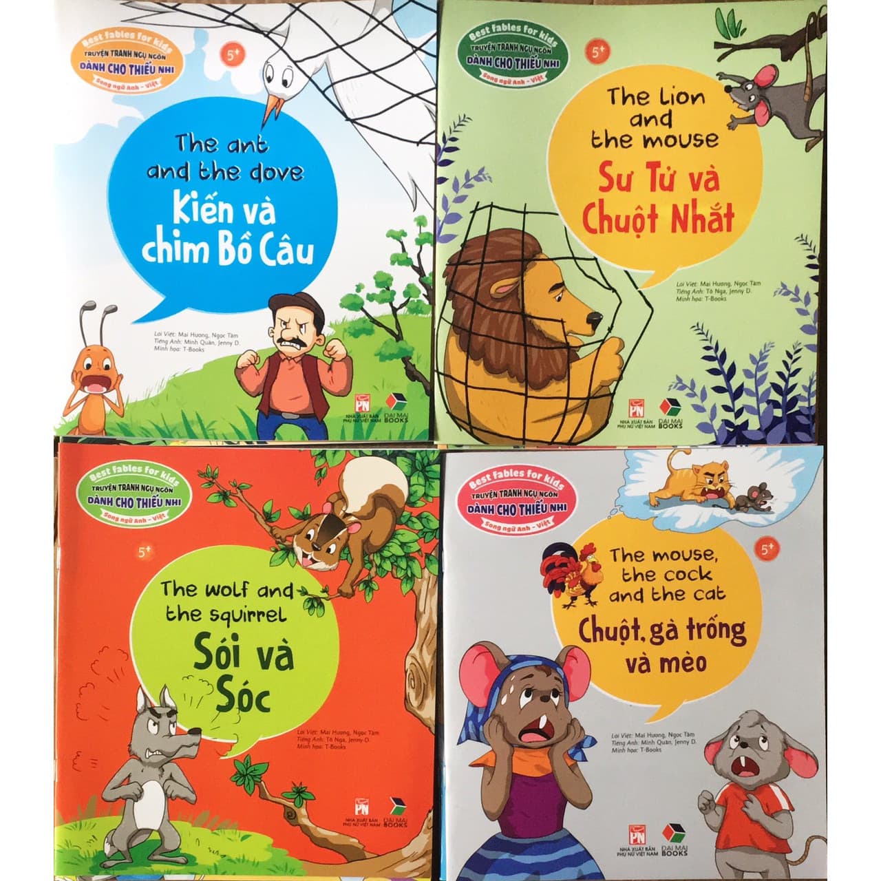 Combo 4 cuốn truyện tranh song ngữ Truyện tranh ngụ ngôn dành cho thiếu nhi song ngữ Anh Việt Kiến và chim sư tử và chuột nhắt sói và sóc chuột gà trống và mèo