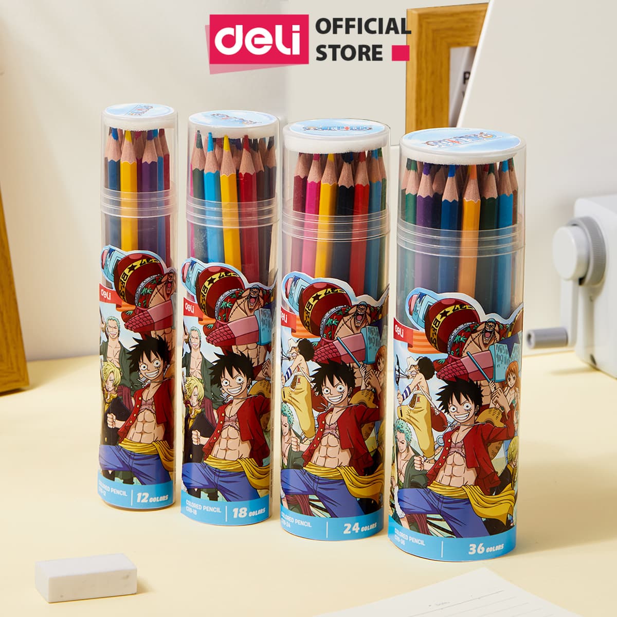 Bút chì màu dạng cốc One piece Deli Bút chì gỗ khô tự nhiên an toàn vẽ tranh tô màu 12243648 màu CC119 36 màu