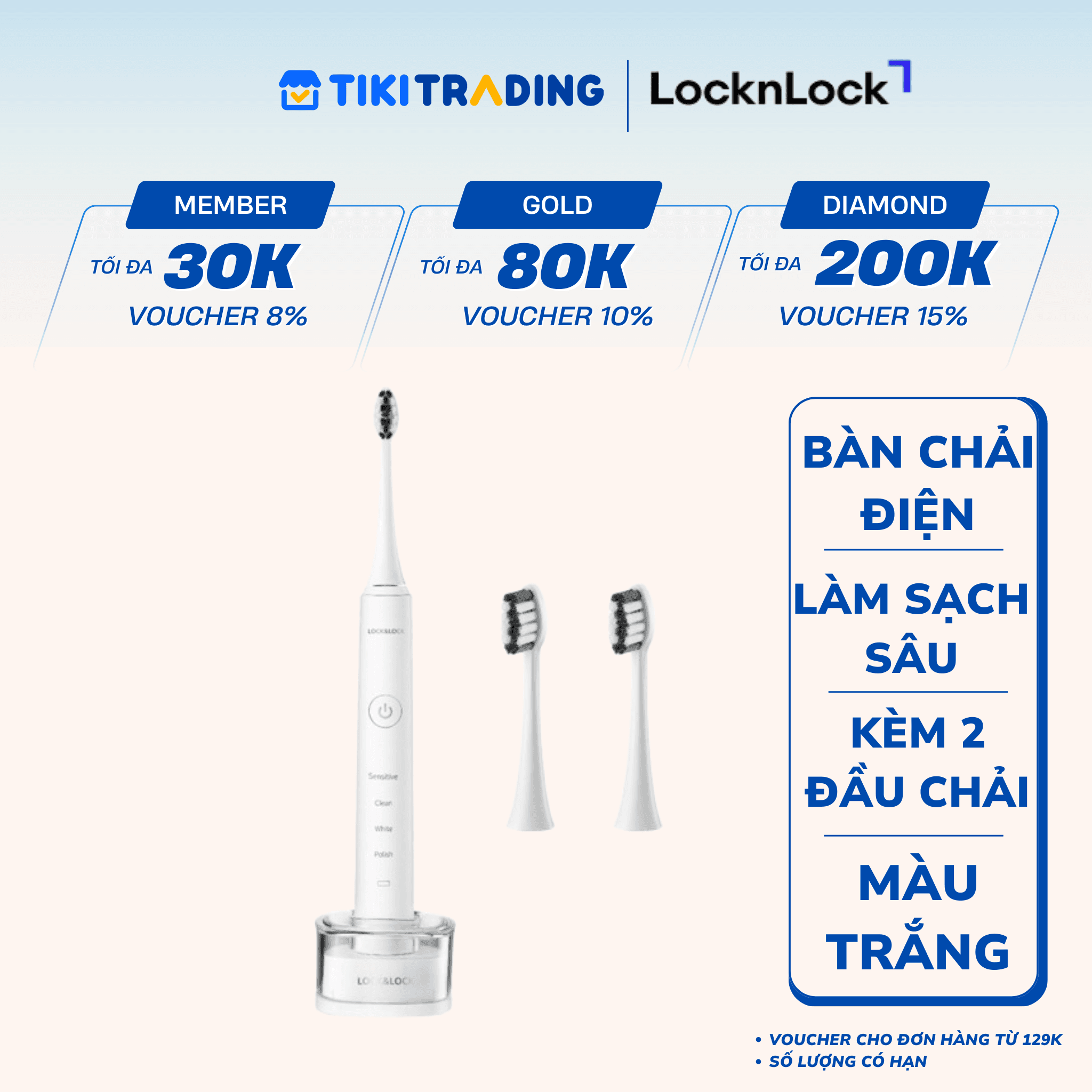 Bàn Chải Đánh Răng Điện LocknLock ENR346WHT DC3.7V Trọng Lượng 235g Sạc Không Dây Màu Trắng