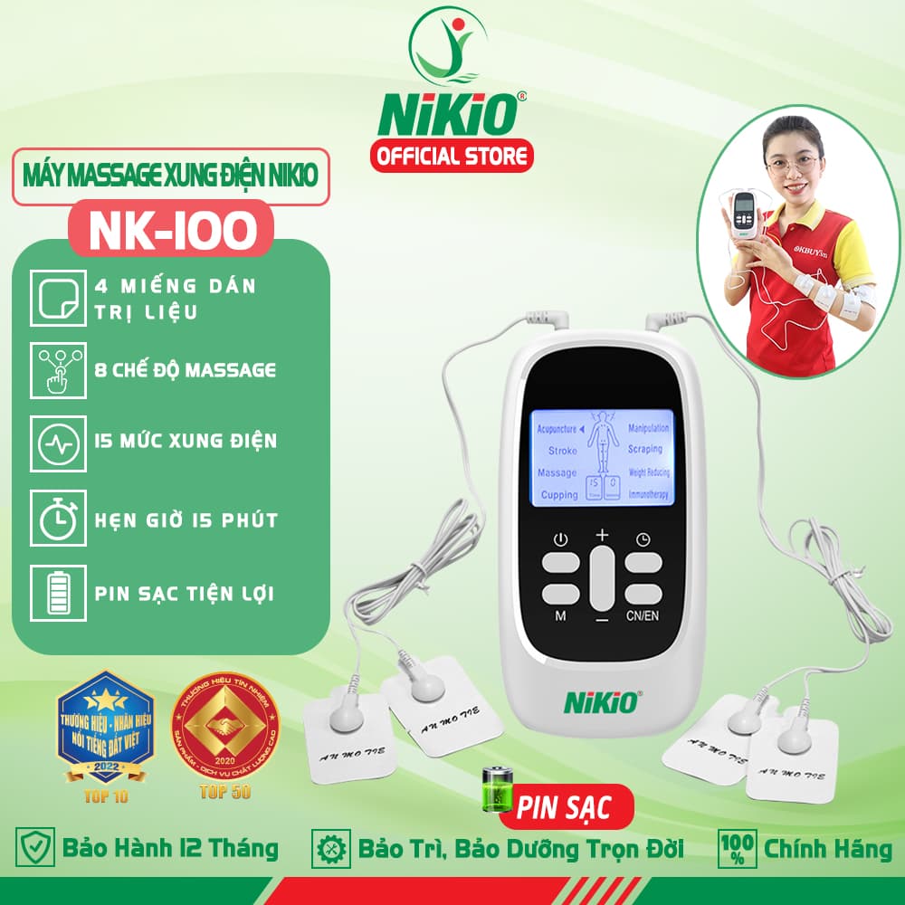 Máy massage xung điện 4 miếng dán pin sạc Nikio NK 100