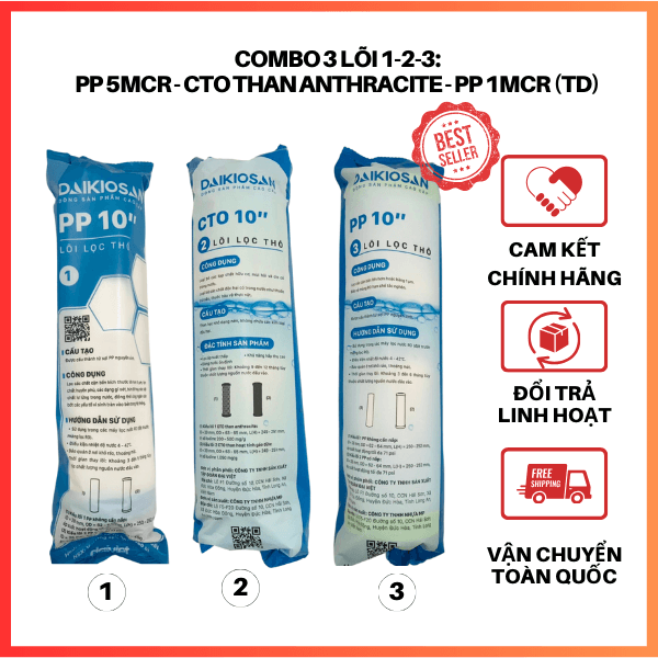 COMBO 3 LÕI LỌC NƯỚC SỐ 1 2 3 PP CTO PP ĐẠI VIỆT