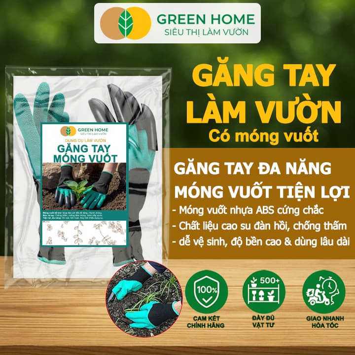 Găng tay làm vườn có móng vuốt độ bền cao chống thấm nước đào xới đất dễ vệ sinh Greenhome GĂNG TAY LÀM VƯỜN