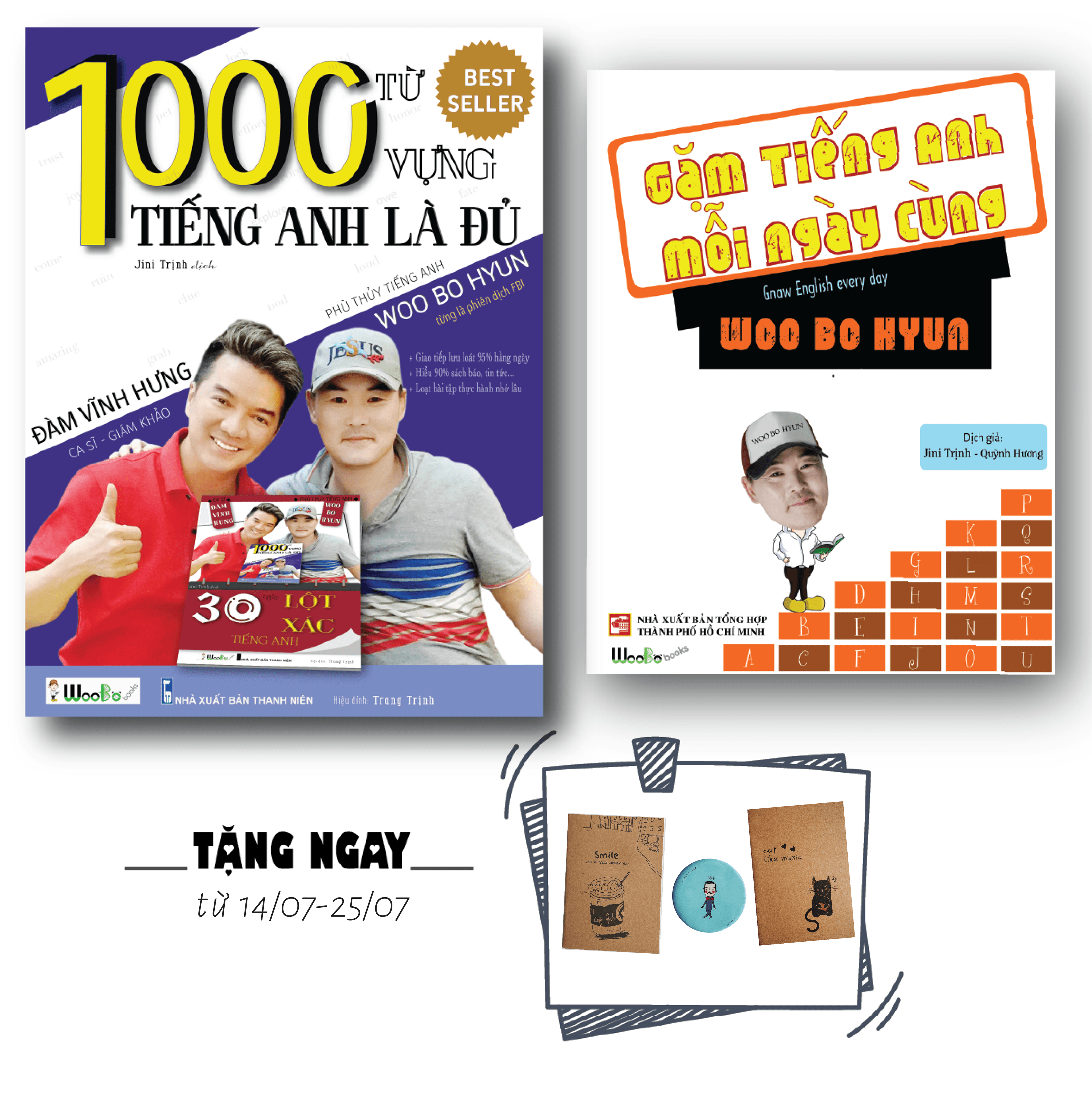 Combo Tiếng Anh Mất Gốc 1000 Từ Vựng Tiếng Anh là Đủ Gặm Tiếng Anh Mỗi Ngày cùng Woo Bo Hyun
