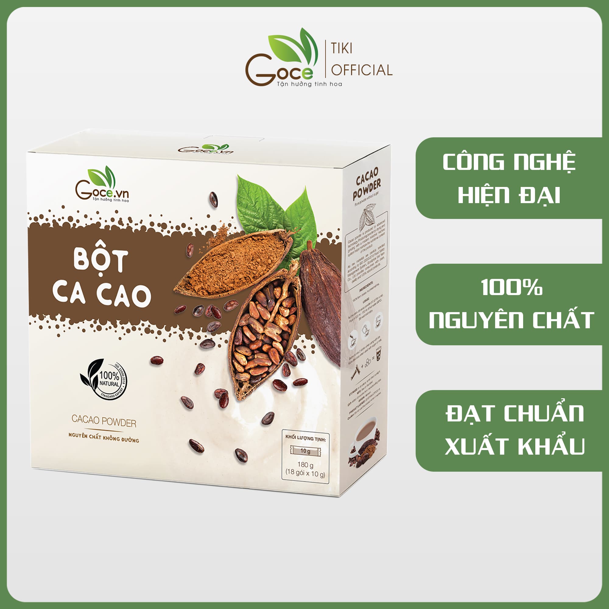 Bột ca cao nguyên chất Goce 180g 18 gói x 10g