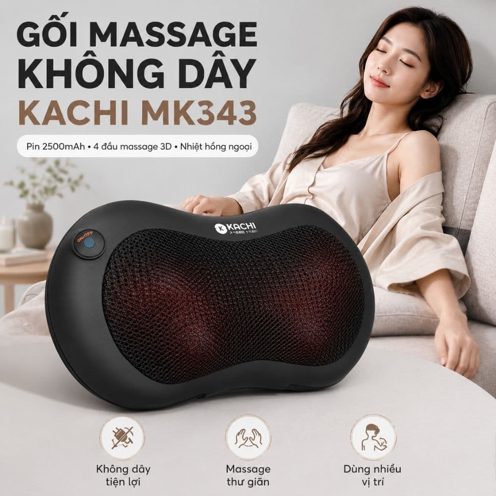 Gối massage không dây Kachi dòng cao cấp MK343 pin 2000mAh MK343