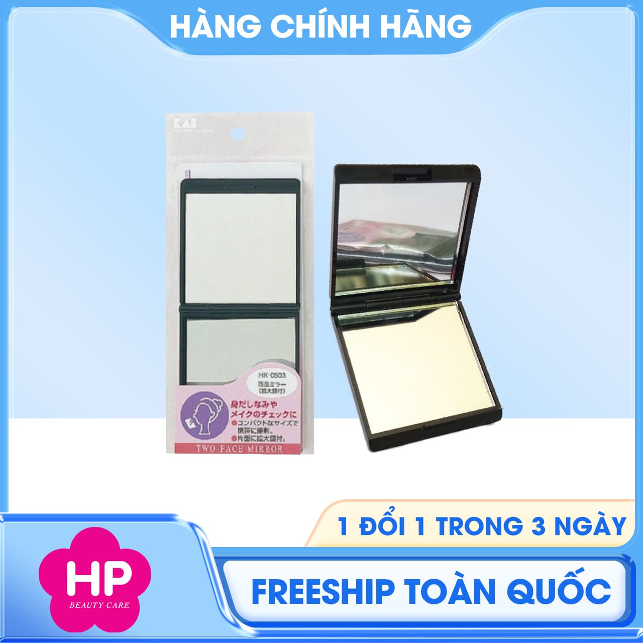 Gương Trang Điểm Gấp Gọn Kai 75697 HK0503 Chống Vỡ Gương Trang Điểm Gấp Gọn Kai HK0503