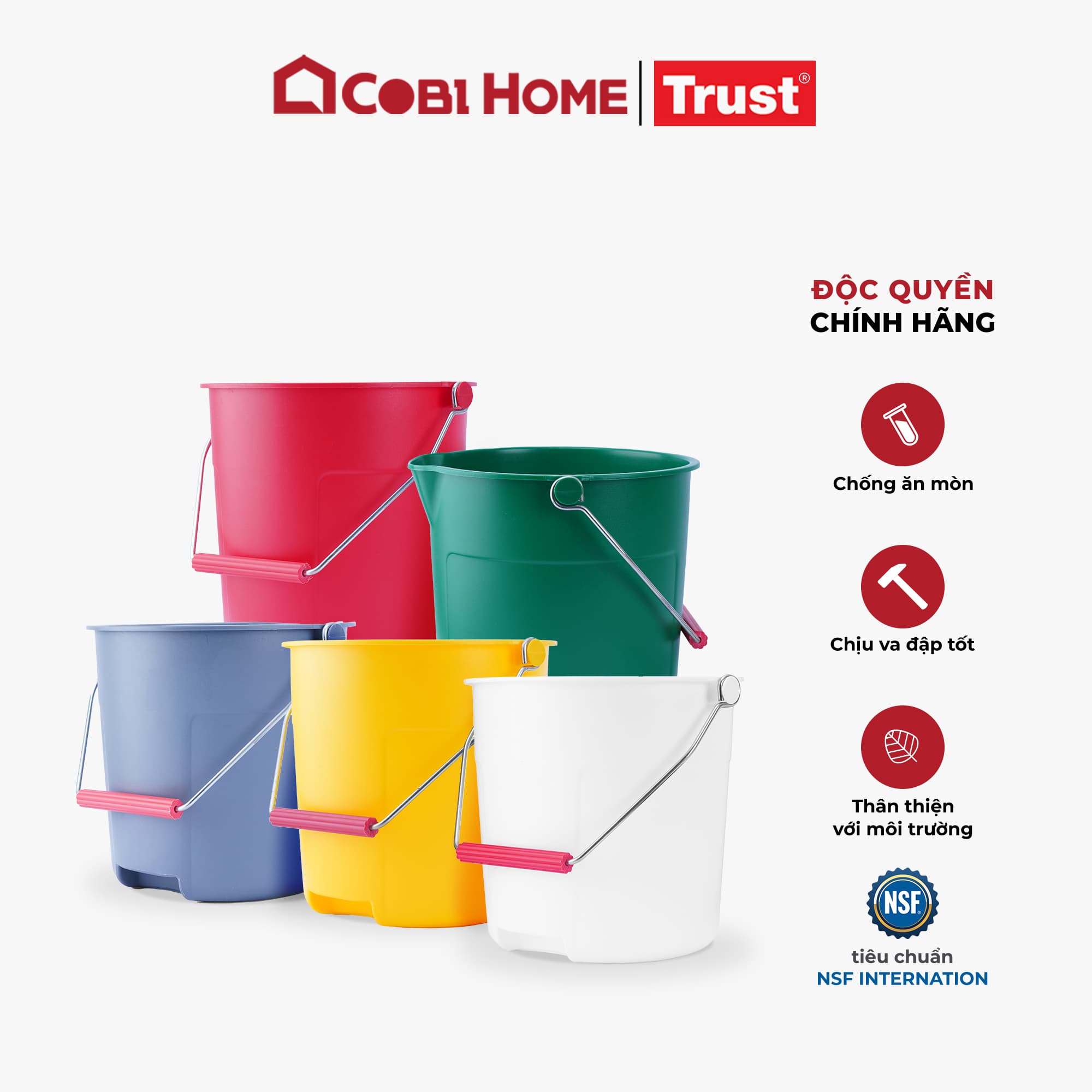 Xô nhựa tròn 10L TRUST nhiều màu Đỏ