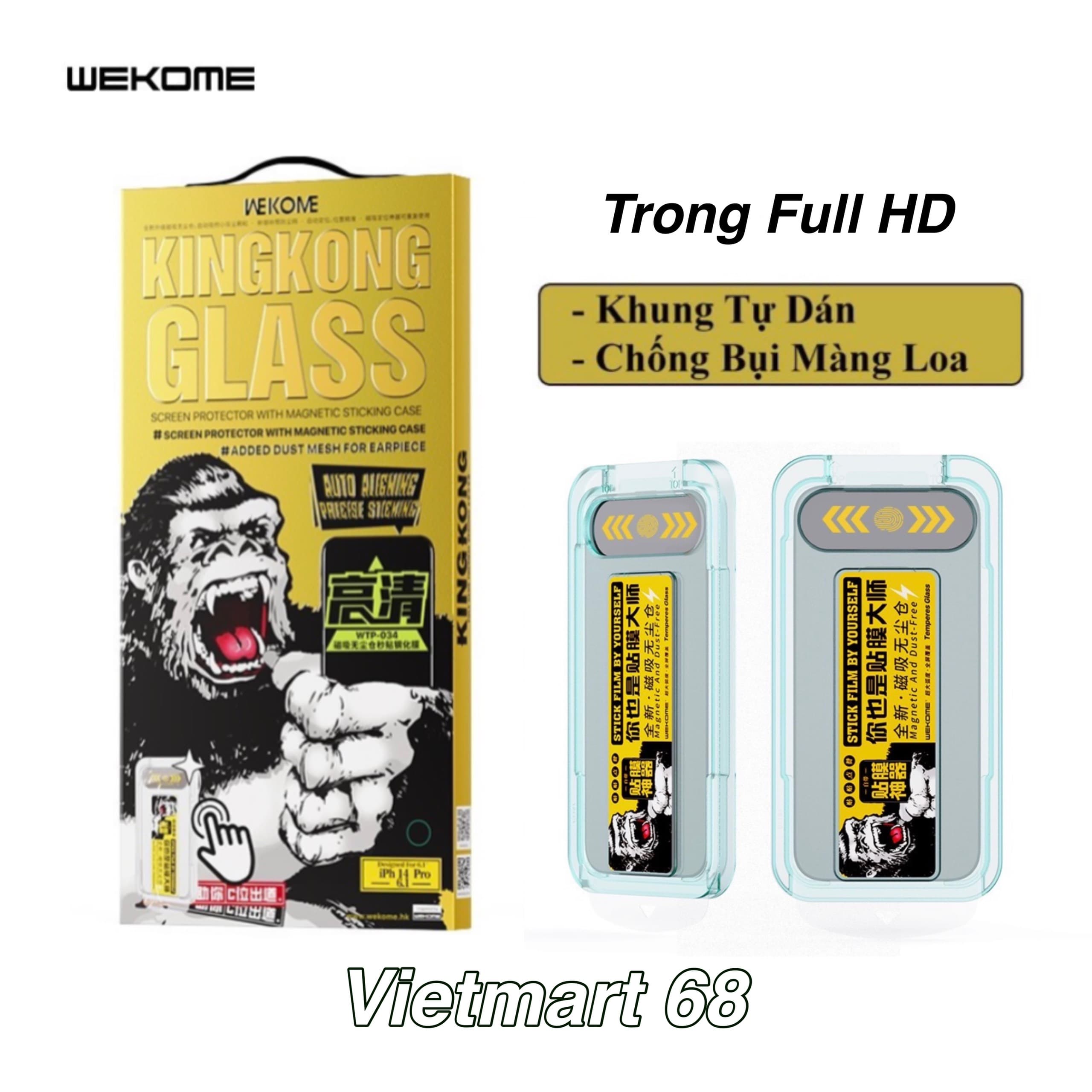Kính Cường Lực KingKong Có Khung Tự Dán Ngăn Bụi Loa Dành Cho iPhone Full Hộp Dán Full Màn Trong Full HD 12ProMax 6 7