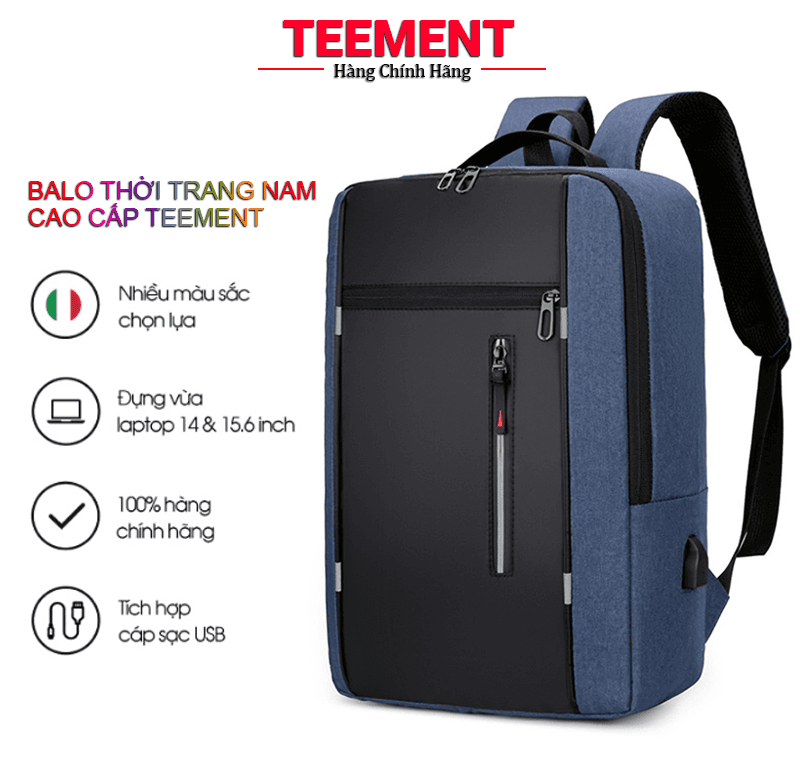 Balo Thời Trang Nam Cao Cấp Tement Cá Tính Phong Cách Độc Đáo Tiện Lợi Chất Liệu Vải Cao Cấp Chống Thấm Chống Xước Đựng Vừa Laptop 15 6 Inch Màu Xanh Đen