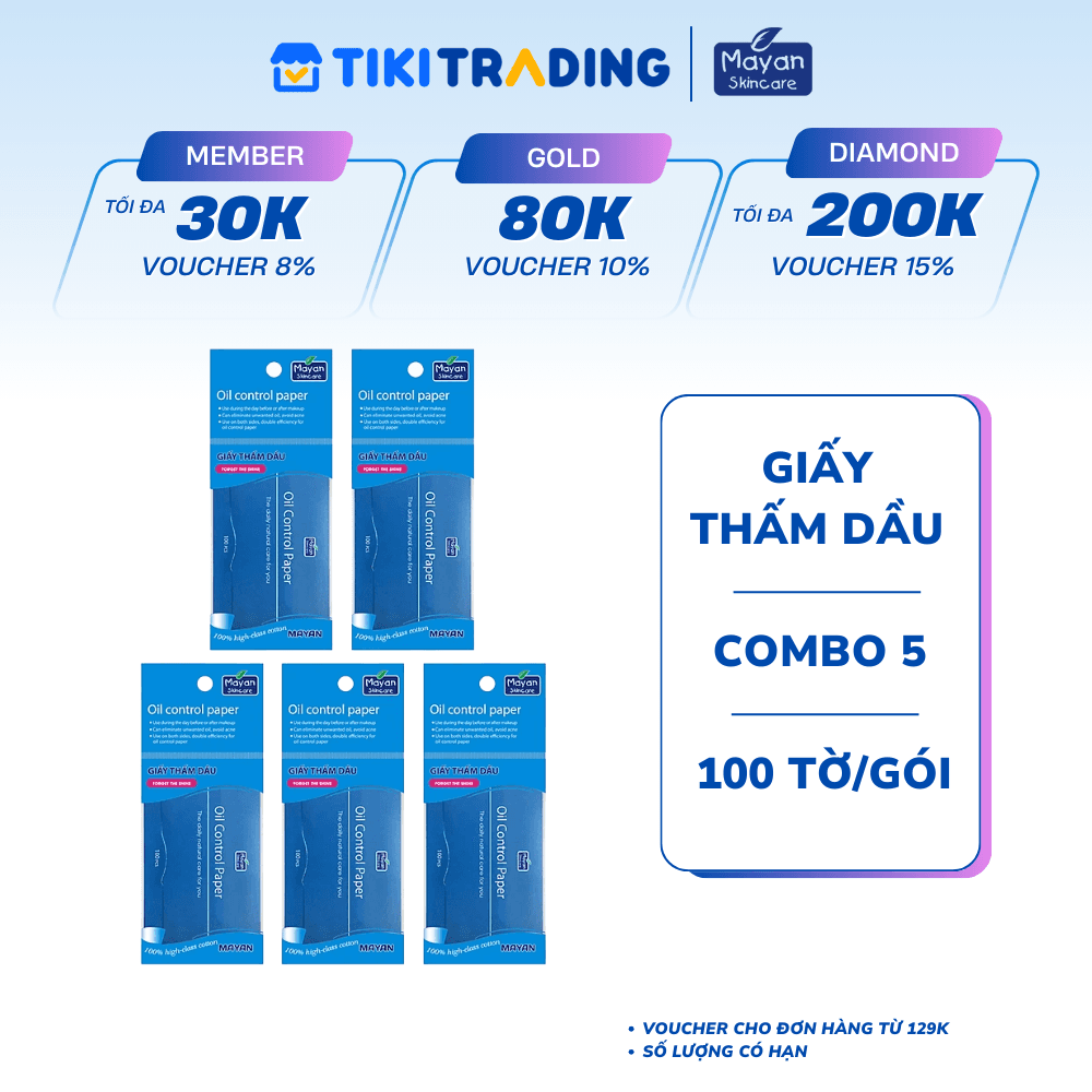Combo 5 Giấy Thấm Dầu Mayan 100 Tờ Gói