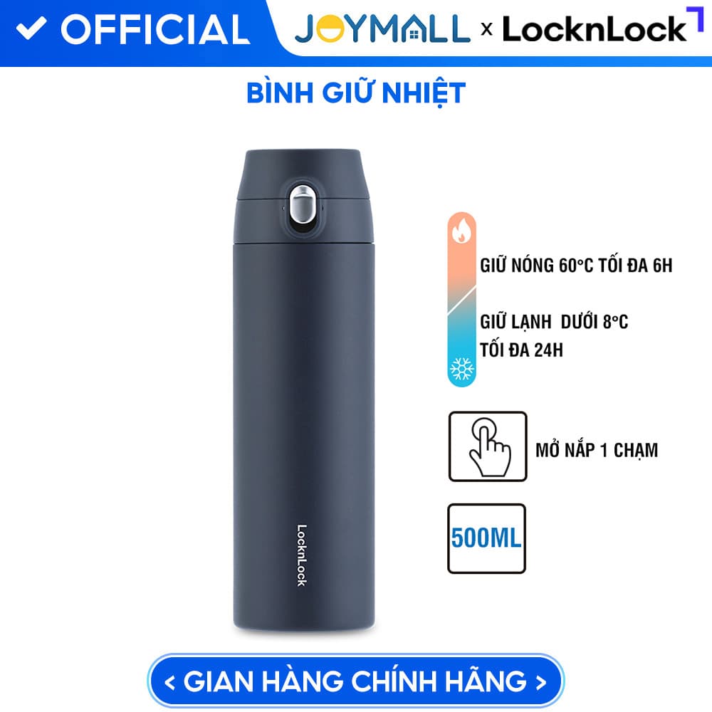 Bình Giữ Nhiệt LocknLock Featherlight One touch Tumbler 500ml LHC3257NVY Màu xanh navy