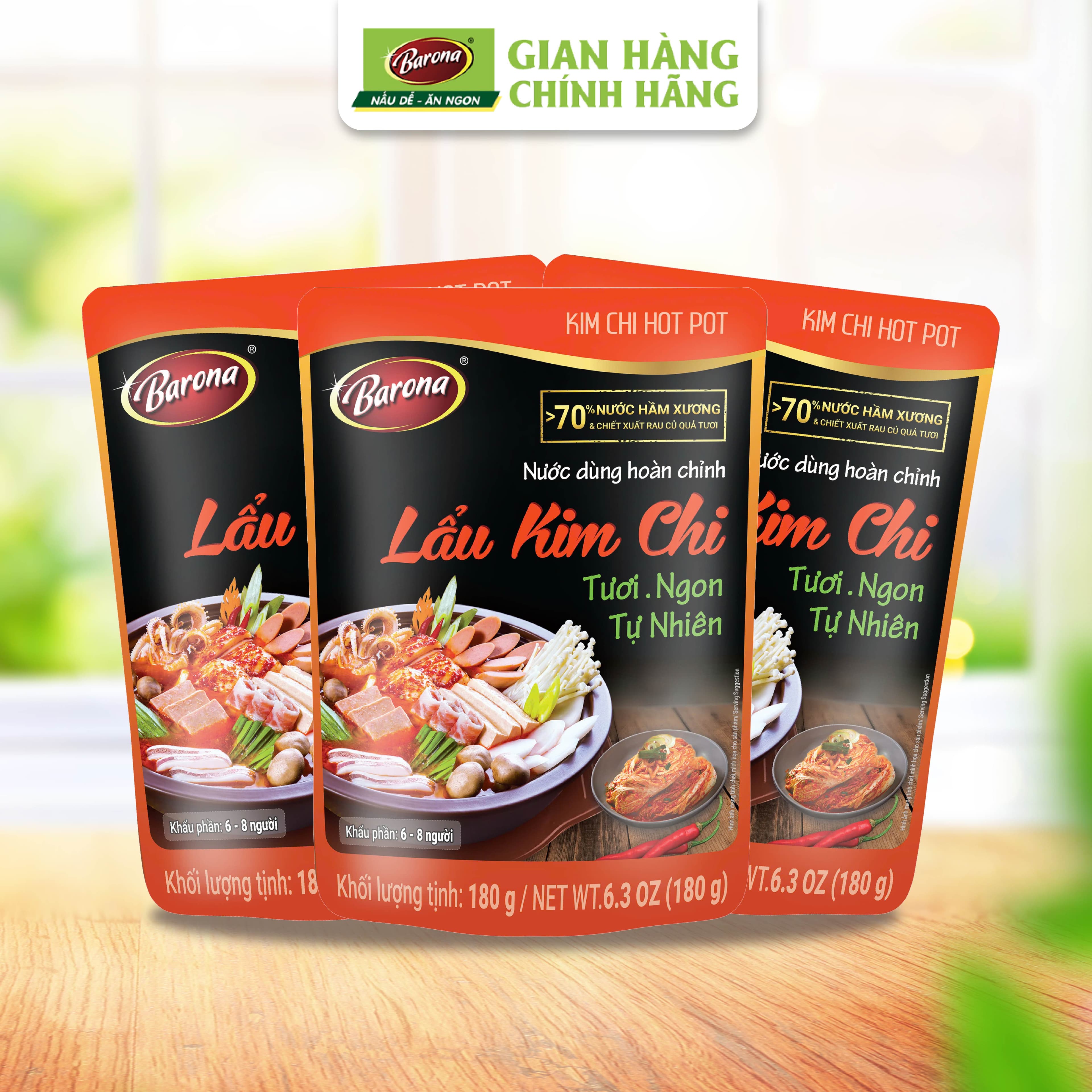 Combo 3 gói Nước dùng Lẩu Kim Chi Barona 180g tươi ngon chuẩn vị không cần nêm nếm