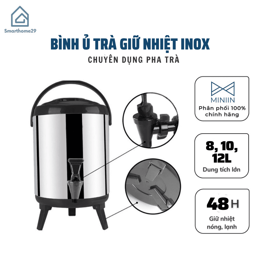 Bình Ủ Trà Giữ Nhiệt Inox 304 Có Vòi Bấm Nước Dung Tích 8 12 L Hàng Loại 1 MINIIN 8 L