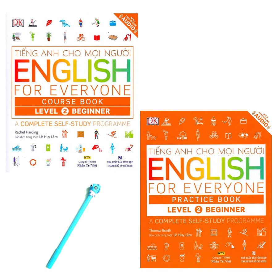 Combo Tiếng Anh Cho Mọi Người Level 2 Beginner English For Everyone Practice Book và English For Everyone Course Book Tặng Kèm Bút