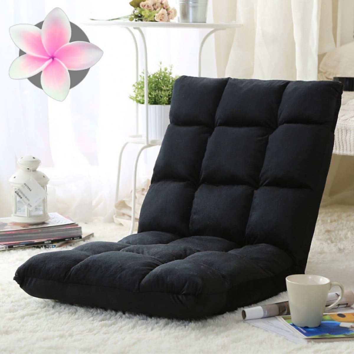 Ghế Bệt Tựa Lưng Tatami Kiểu Nhật Điều Chỉnh 5 Cấp Độ Vỏ Nhung Cực Mịn Ko Bị Xẹp Hàng Loại 1 MINIIN Màu đen