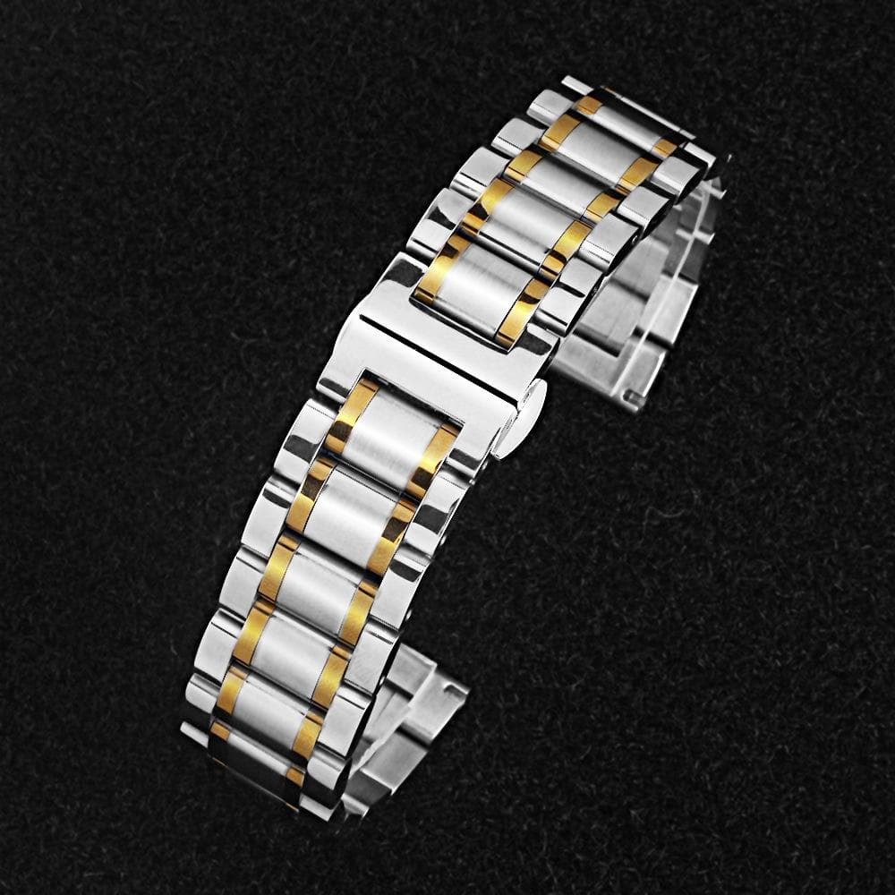 Dây Đeo Đồng Hồ Thép Không Gỉ Đúc Đặc Có Đầu Bo Cong Size 20mm 22mm Demi Vàng 20mm