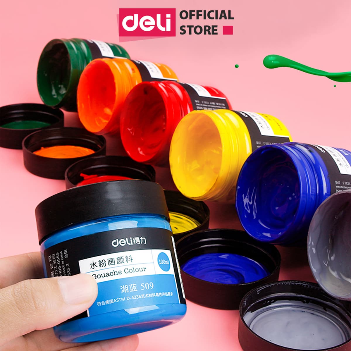 Màu bột Gouache 100ml cao cấp dạng hũ Deli Tô đất sét đất nặn tự khô Siêu mịn tươi sáng Nhiều màu sắc 73888 TRẮNG 101