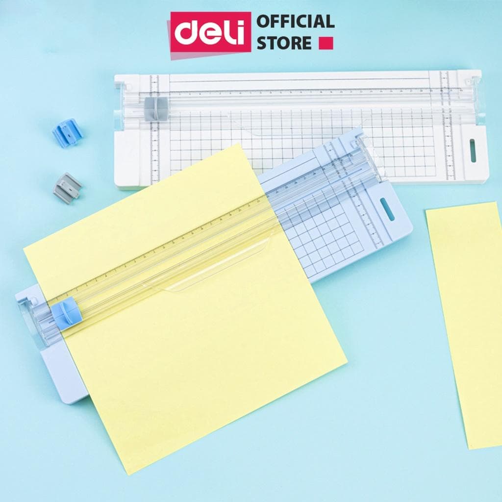 Bàn cắt giấy khổ A4 mini Deli tiện lợi cắt được giấy 300gsm có thể điều chỉnh kích thước an toàn khi sử dụng 14251 Trắng