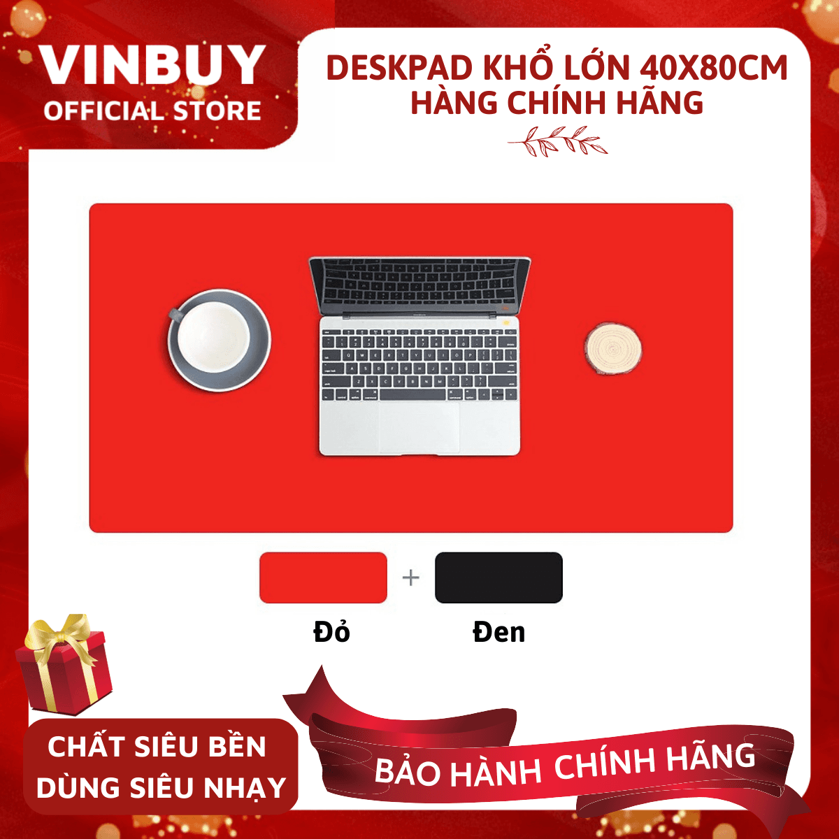 Tấm Lót Chuột Thảm Da Trải Bàn Làm Việc VinBuy Miếng Di Chuột Cỡ Lớn 40cmx80cm Đen Đỏ