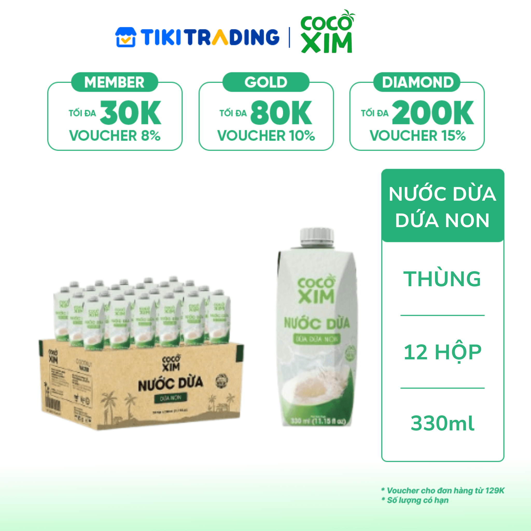 Thùng nước dừa đóng hộp Cocoxim dừa dứa non 330ml 1 thùng 24 hộp