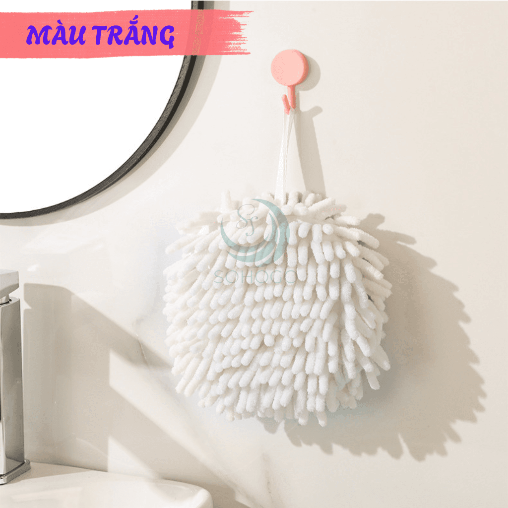 Khăn Lau Tay Treo Tường Microfiber Khăn Lau Tay Siêu Mềm Dạng Tròn Treo Nhà BếpNhà Tắm Khăn Treo Tường Dạng Tua Mềm Mại Khăn Lau Tay Thấm Hút Hình Quả Cầu Khăn Lau Tay Decor Gắn Tường Microfiber Màu trắng