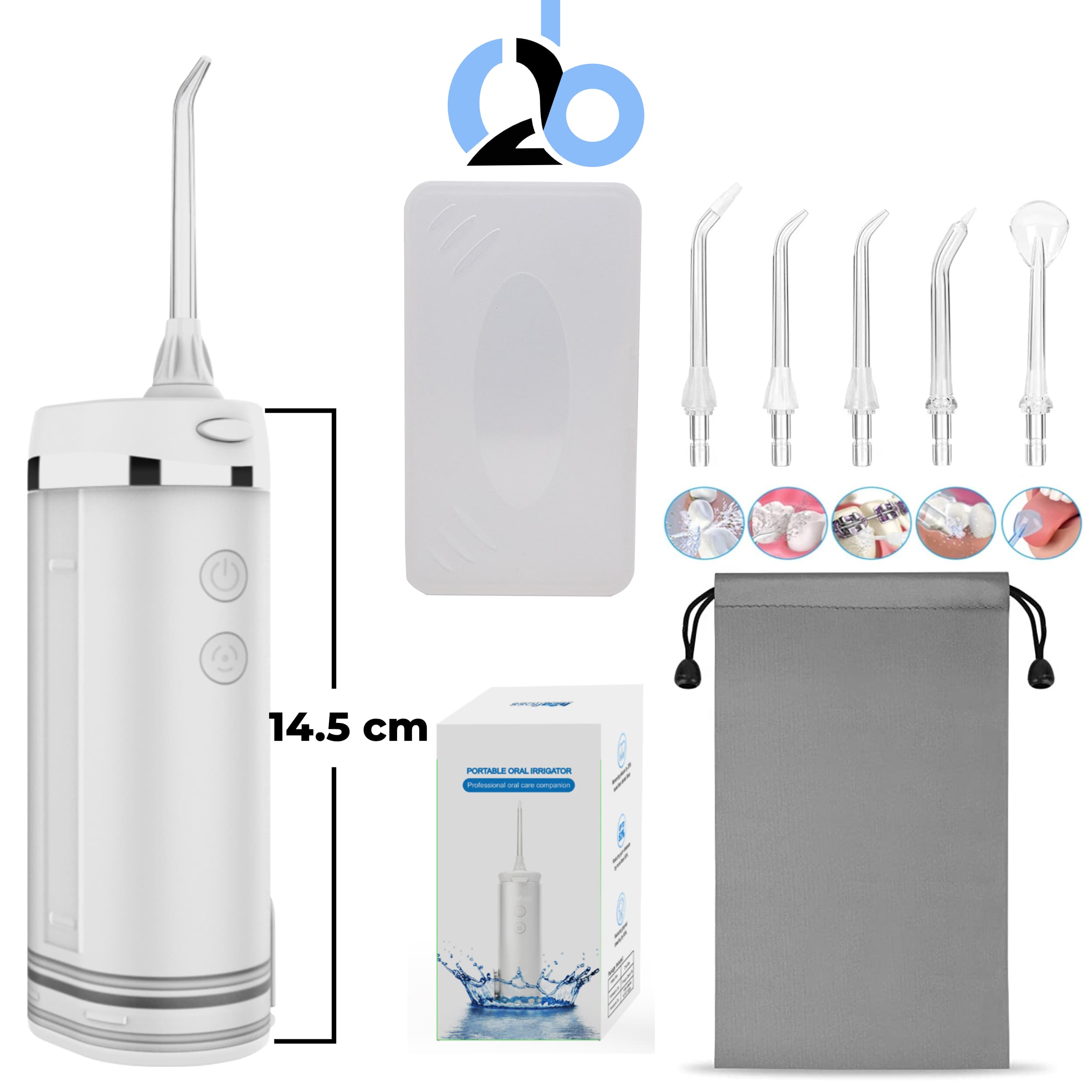 Tăm nước cầm tay H2ofloss HF 10 phiên bản tăm nước mini nhỏ gọn chỉ 14.5 cm dành cho người di chuyển nhiều Mini trắng