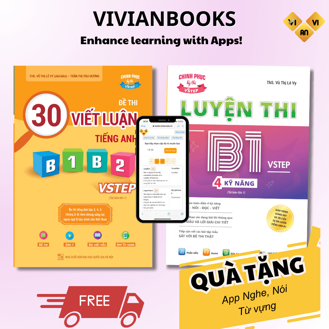 Combo 2 sách luyện thi B1 Vstep Sách luyện thi B1 Vstep 4 kỹ năng và Sách 30 đề thi viết luận tiếng Anh B1 B2 Vstep Ôn thi chứng chỉ tiếng Anh bậc 3 theo khung NLNN 6 bậc Việt Nam