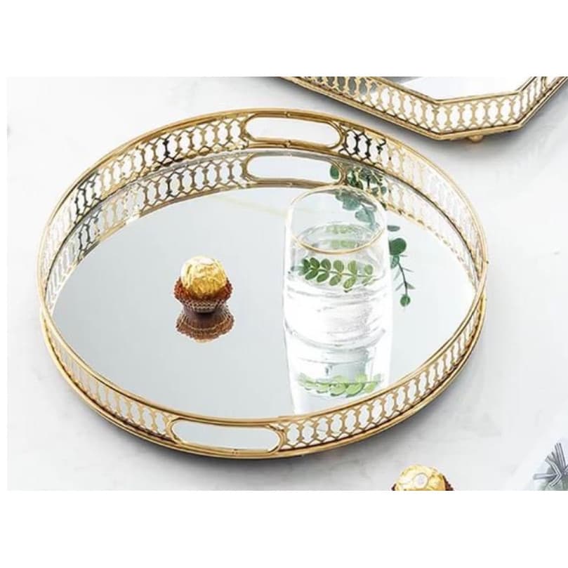 KHAY ĐỰNG BÌNH LY CỐC UỐNG NƯỚC KIM LOẠI MẠ VÀNG MẶT TRÁNG GƯƠNG CHỐNG RỈ VD711 Tròn