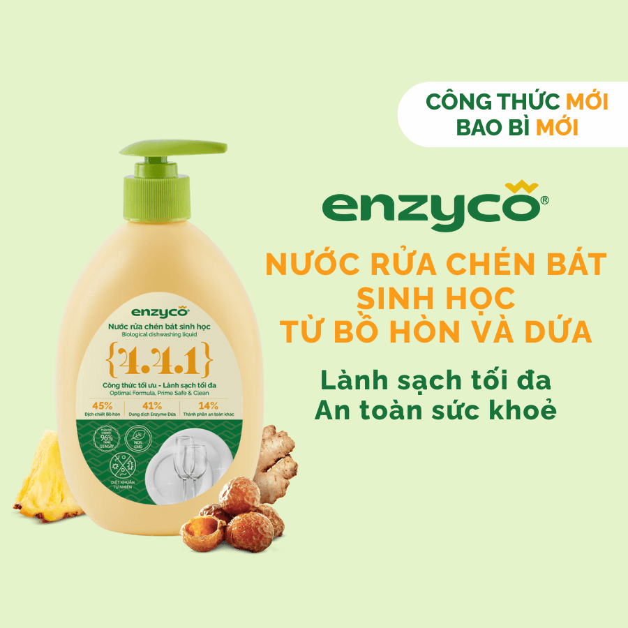 Nước rửa chén bát sinh học ENZYCO 465ml Chiết xuất Bồ hòn và Enzyme Dứa