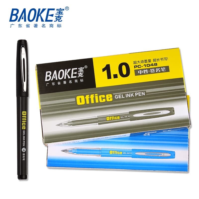Bút bi gel mực nước nét to ngòi 1mm Baoke 1048 6c xanh6c đen