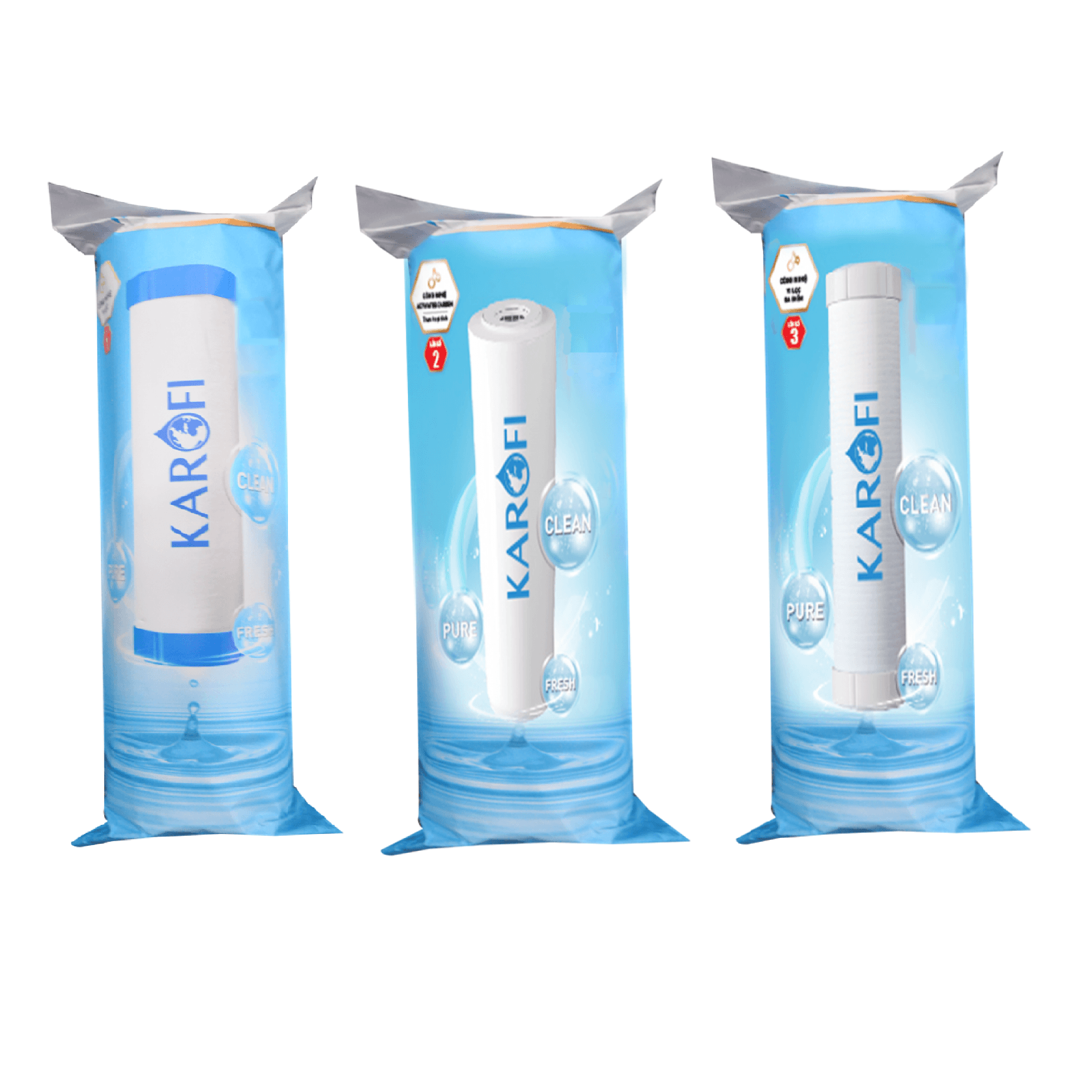 Bộ 3 Lõi lọc nước Karofi 1 2 3 dùng cho máy lọc nước RO
