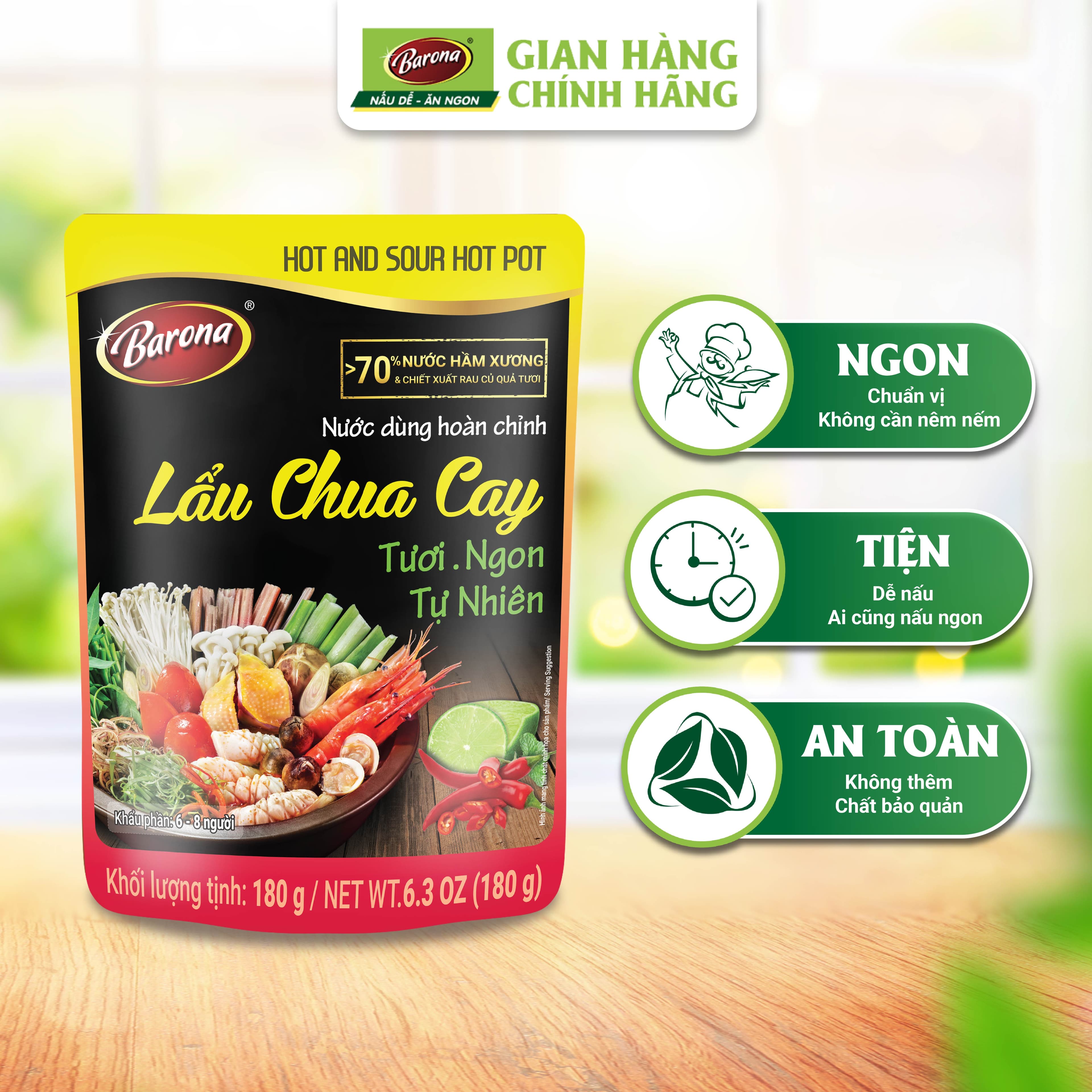 Nước Dùng Hoàn Chỉnh Barona Lẩu Chua Cay 180g