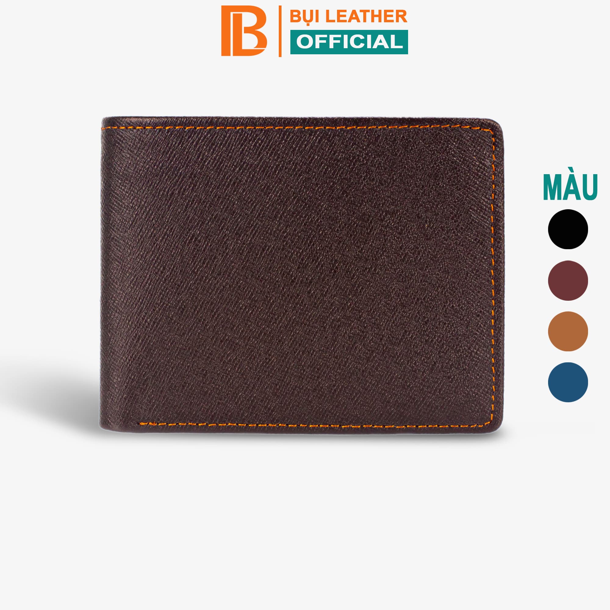Ví nam bóp nam da bò Saffiano Bụi Leather V140 Ngang nâu cafe