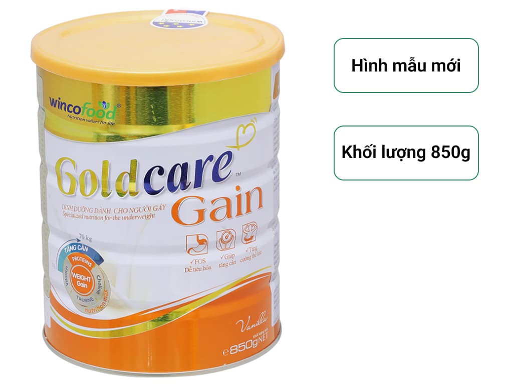 Sữa bột Wincofood Goldcare Gain thích hợp cho mọi đối tượng và trẻ từ 1 tuổi trở lên giúp tăng cân và tăng cường thể lực