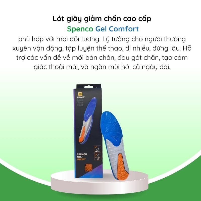 Lót giày thể thao gel silicon cho bóng đá chạy bộ cầu lông tennis bóng bàn Spenco Gel Comfort Size 2 37 39