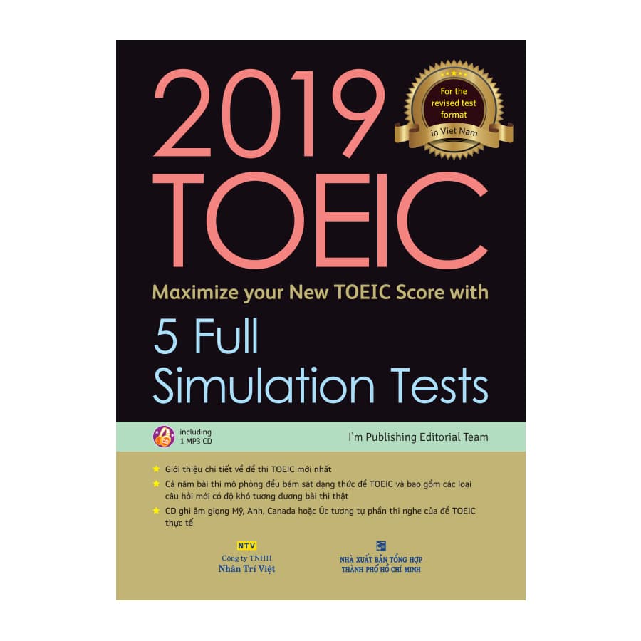 2019 TOEIC 5 Full Simulation Tests Gồm Sách Scripts &Answer Key Và Đĩa MP3