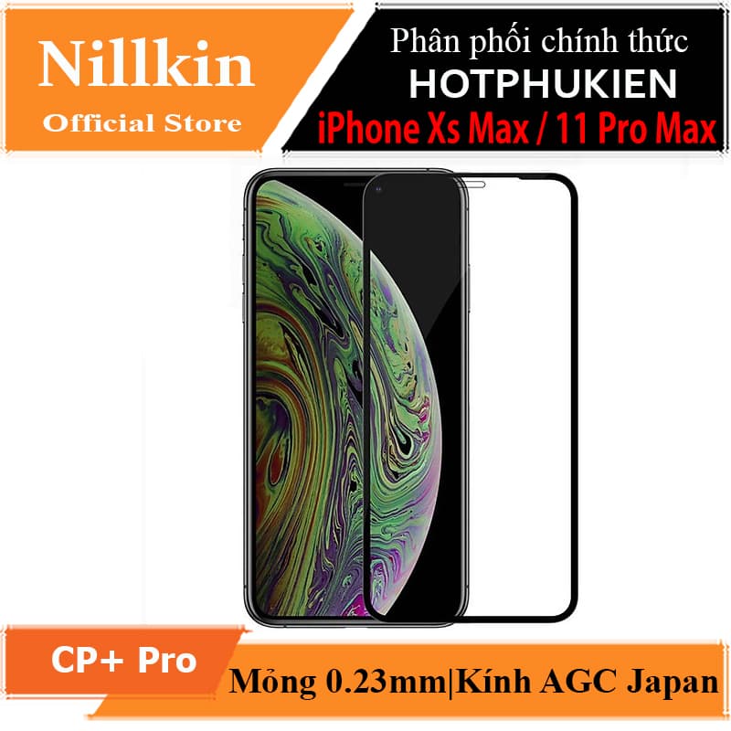 Miếng dán cường lực 3D full màn hình cho iPhone Xs Max iPhone 11 Pro Max hiệu Nillkin Amazing CP Pro Mỏng 0.3mm Kính ACC Japan Chống Lóa Hạn Chế Vân Tay Đen