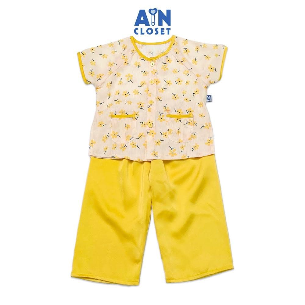 Bộ quần áo bà ba dài tay ngắn bé gái họa tiết Hoa vàng lụa AICDBGD1T3RO AIN Closet Size 6 21 26kg
