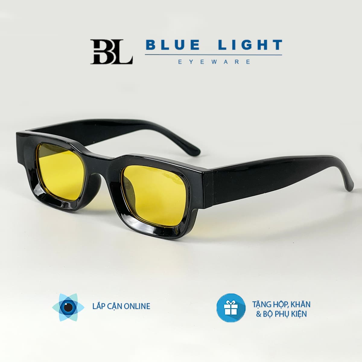 Kính Râm Kính Mát Nam Nữ Vuông Nhỏ Gọng Dày Cứng Cáp Màu Vàng Xanh Dương Chống Ánh Sáng Xanh Chống Tia UV BLUE LIGHT Màu vàng