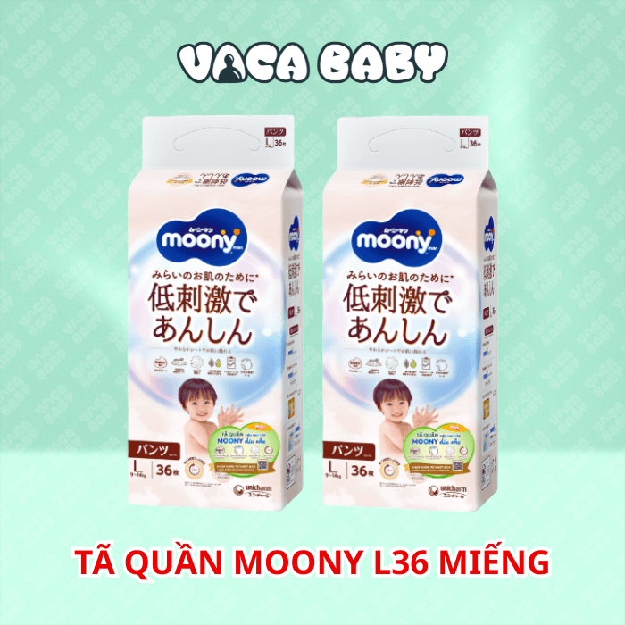COMBO 2 Bỉm Tã quần Moony Natural size L 36 miếng cho bé 9 14kg