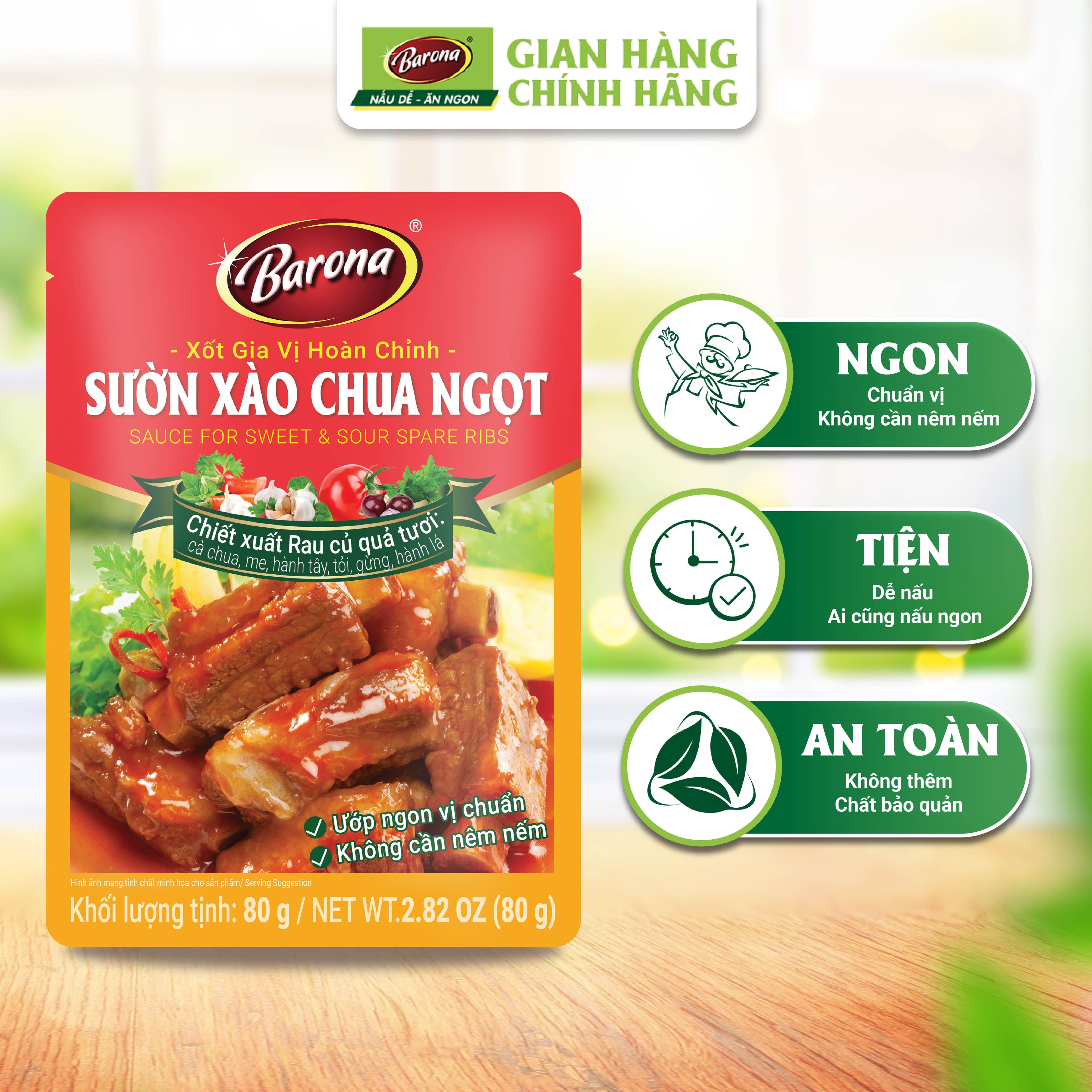 Xốt Gia Vị Hoàn Chỉnh Barona Sườn Xào Chua Ngọt 80g