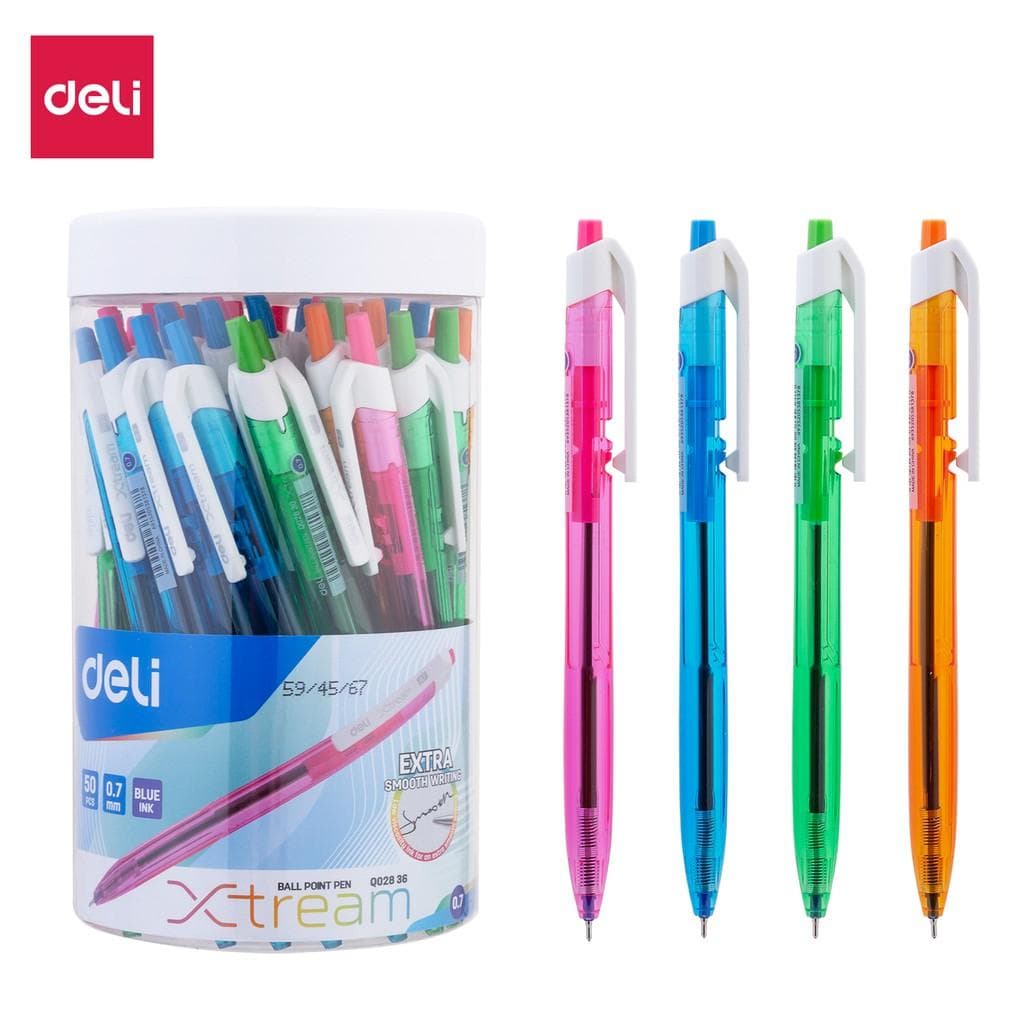 Bút bi dầu Deli 0.7mm đầu bấm 50 chiếchộp EQ03336EQ03236EQ02836 EQ02836